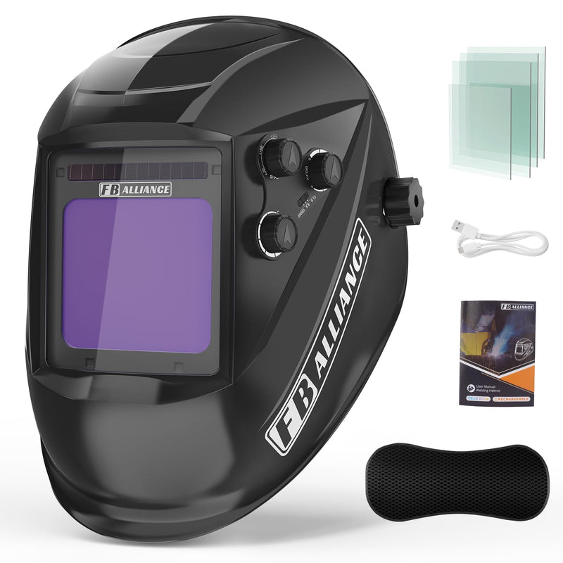3.94”×3.82” Large Viewing Welding Helmet, True Color Auto Darkening Welding Helmet, Solar/Rechargeable Battery Power Welding Hood With 4 Arc Sensor, Wide Shade 4/5-9/9-13 Welding Mask For TIG MIG ARC POP-Q109