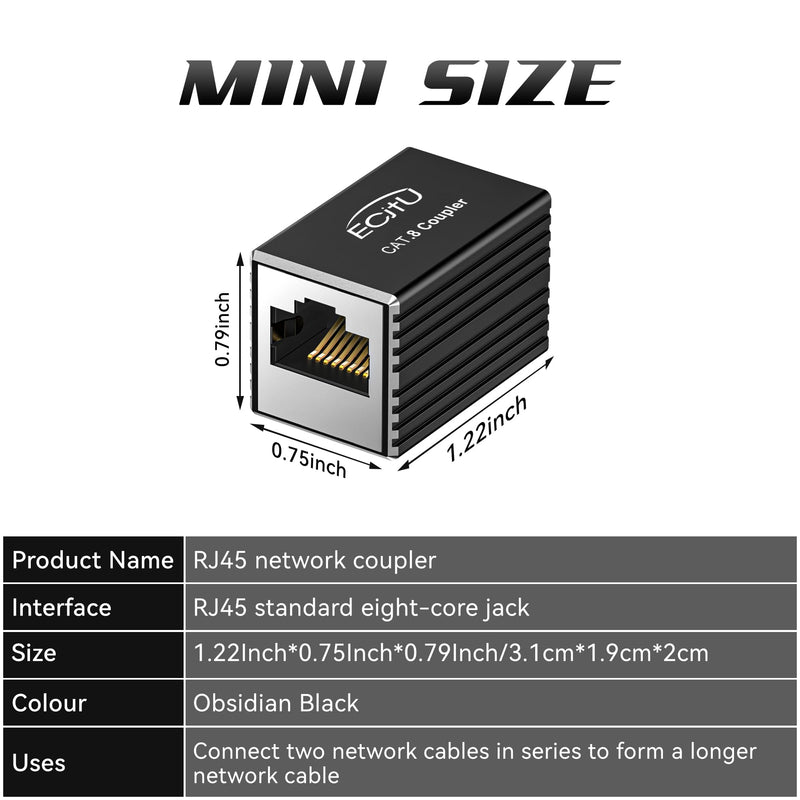 RJ45 Coupler, 5 Pack Ethernet Adapters Female to Female, Ethernet Cable Extender Adapter, 8-Pin Modular Straight Through, Network Connector for Cat8/Cat7/Cat6/Cat6a/Cat5 Ethernet Cable(Metallic Black) Metallic Black