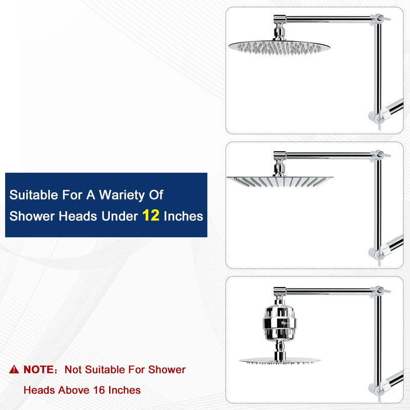 NearMoon Adjustable Shower Arm, Shower Extension Arm Universal Connection, Rise or Lower Shower Head, Adjust Height/Angle to Upgrade Shower Experience, Anti-Leak, 16 Inch (Chrome) Chrome
