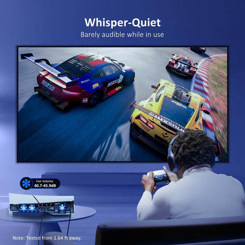 NexiGo PS5 Slim Horizontal Stand with Silent Enhanced Cooling Fan, Adjustable Speed, [Low Noise], [Auto Power On/Off], USB 3.0 Port, Built-in LED Light, for Both Disc and Digital Editions White Stand with Cooling Fans