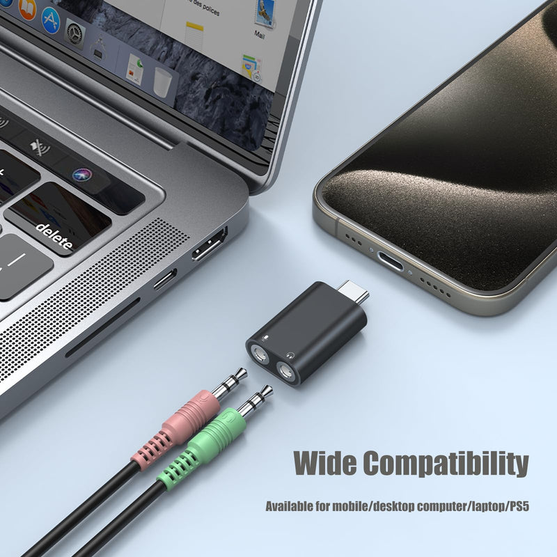 USB C to 3.5mm Audio Adapter - Type C to Aux Adapter for PS4/PS5/Headphones/Mac/Linux/Laptops/Desktop/Docking Stations