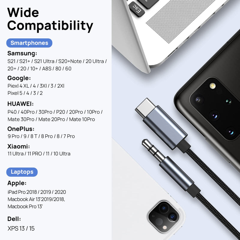 USB C to 3.5mm Aux Audio Cable: Headphone Jack Adapter Male Aux Stereo Audio Cable Compatible with iPhone 15 Pro Max Samsung Galaxy S24 S23 Pixel - 3.6ft Black