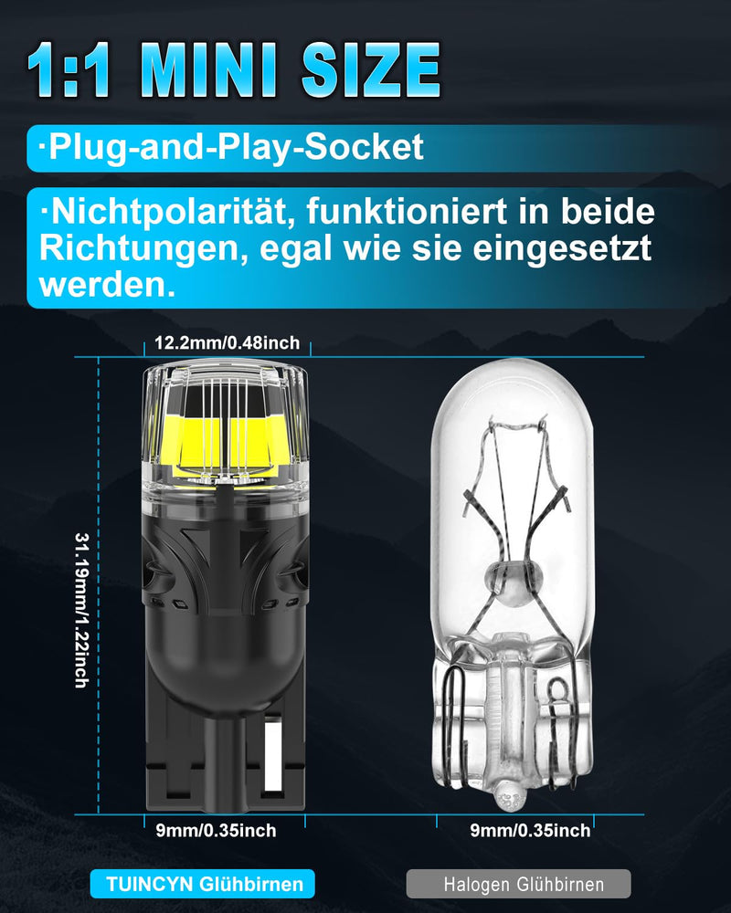 TUINCYN 501 Canbus Light Bulb 12V 6000K White for Indoor, Outdoor and Landscape Lighting Pack of 6