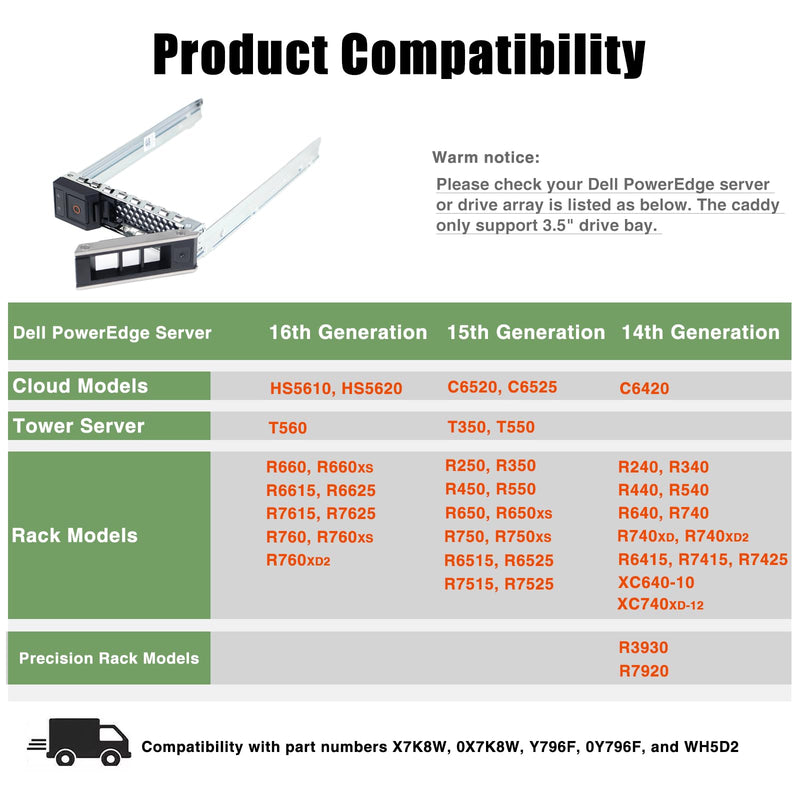 Hard Drive Caddy X7K8W 0X7K8W SSD Bracket 3.5 Hard Drive Bracket HDD Caddy Compatible with Dell PowerEdge 16th/15th/14th Gen T560 R660 R760 R6615 R250 R350 R450 R550 R650 R750 T550 R6515 R7515,4 Pack 4 PACK