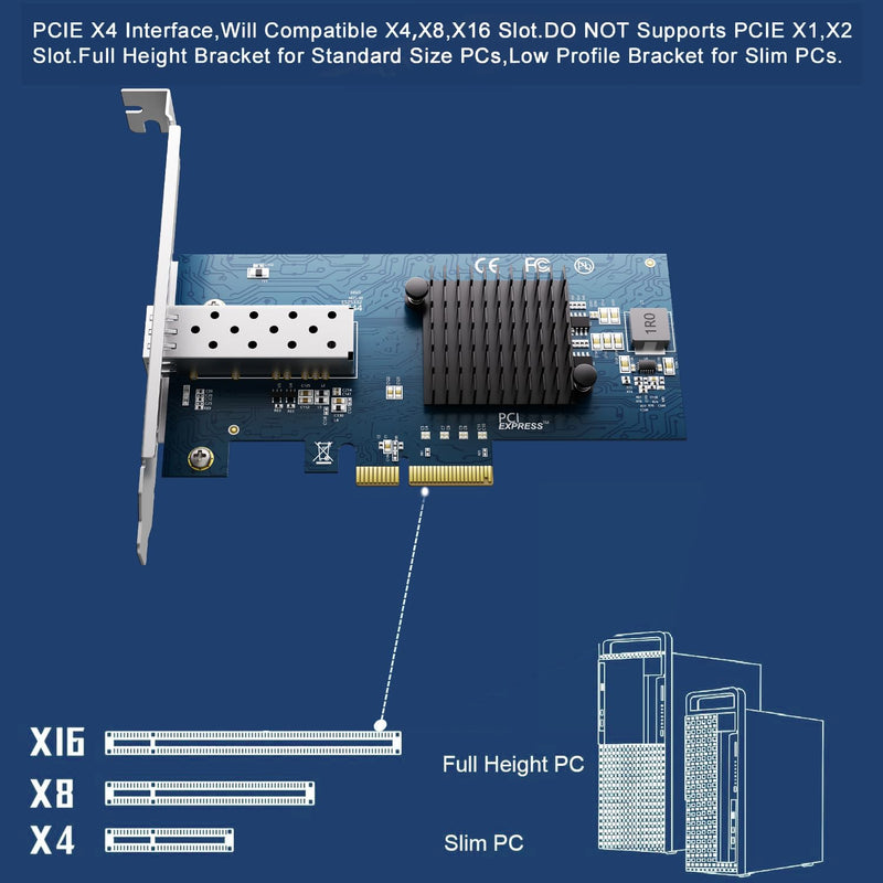 10Gb Open SFP+ PCI-e Network Card, with Intel 82599(X520-DA1) Controller, 10Gbps Ethernet Adapter, 10Gbe 10G NIC Card, Support Windows/Windows Server/VMware