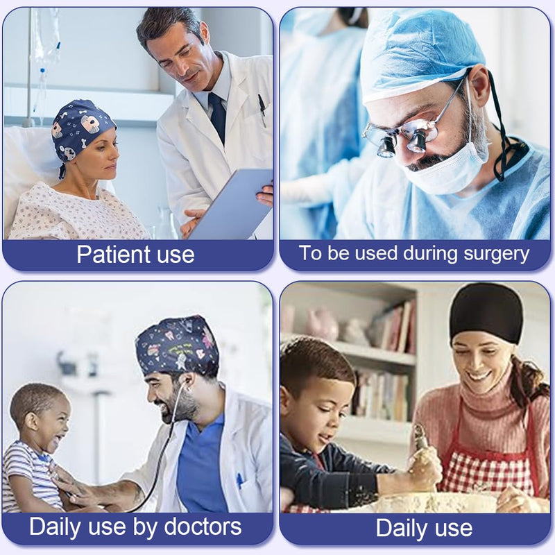 Model: Medical with click system - long hair surgical cap with snap closure system - adjustable - 100% cotton (autoclave)