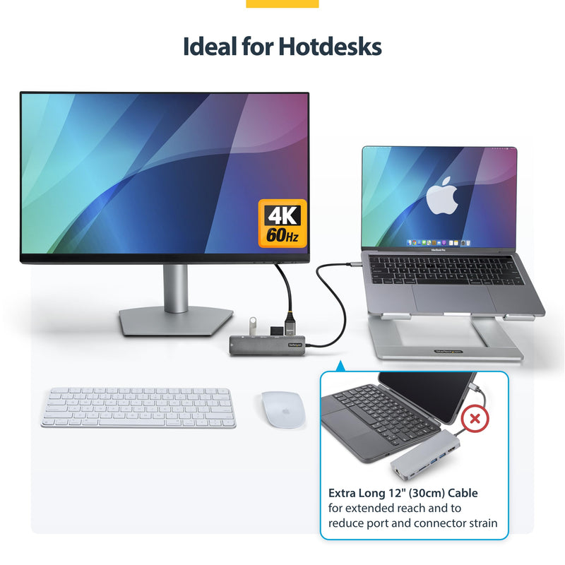 StarTech.com 7-in-1 USB-C Hub, Extra Long Cable Multiport Adapter with Gigabit Ethernet, 4K 60Hz HDMI, Gigabit Ethernet, SD/microSD and 100W Charging for MacBook Pro/Air and Windows