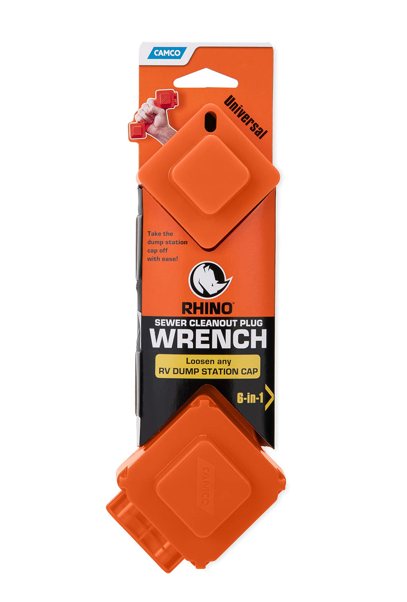 Camco RhinoFLEX 6-in-1 RV Sewer Wrench | Compatible with 3-Inch and 4-Inch Male or Female Sewer Clean-out Plugs, Slotted or Flush Sewer Plugs, and All 4-in-1 Adapters (39755)