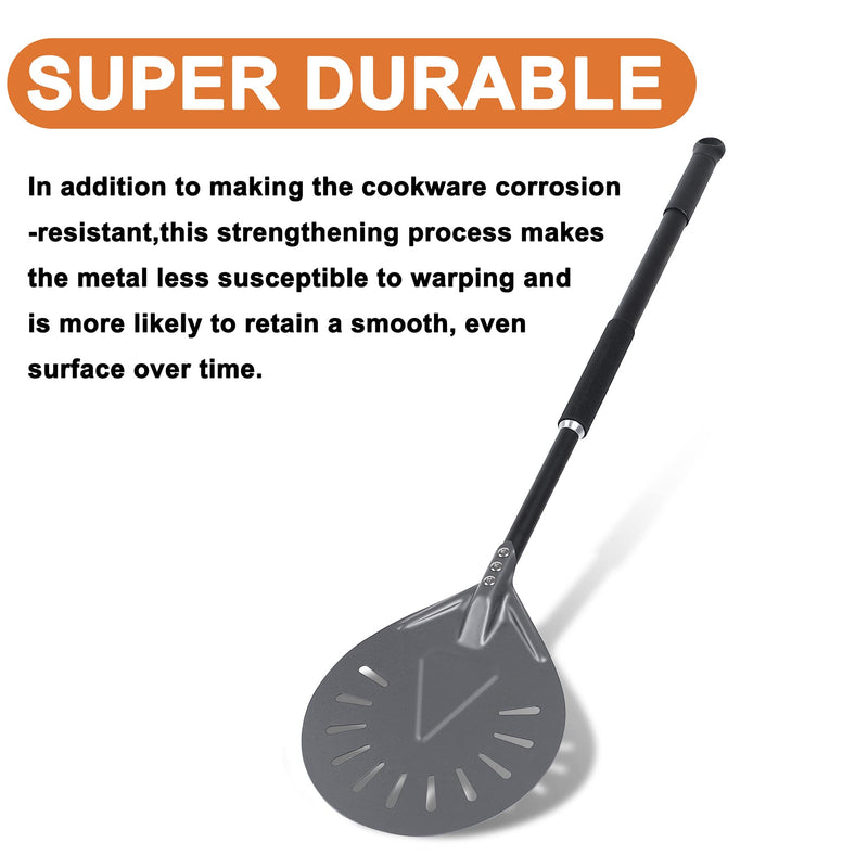 Pizza Turning Peel - 8 Inch Aluminum Perforated Turner With 32 Inch Long Handle, Lightweight Metal Peel for Outdoor Oven Accessories 8" Perforated Pizza Peel-32"Overall