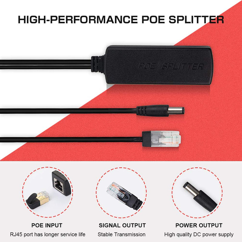 ipolex Gigabit PoE Power Over ethernet Splitter Adapter 48V to 12V, DC Jack 5.5x2.1mm, IEEE 802.3af/at Compliant 10/100/1000Mbps PoE Splitter with 12V Output for Surveillance Camera CCTV & VoIP Phone Gigabit POE Splitter