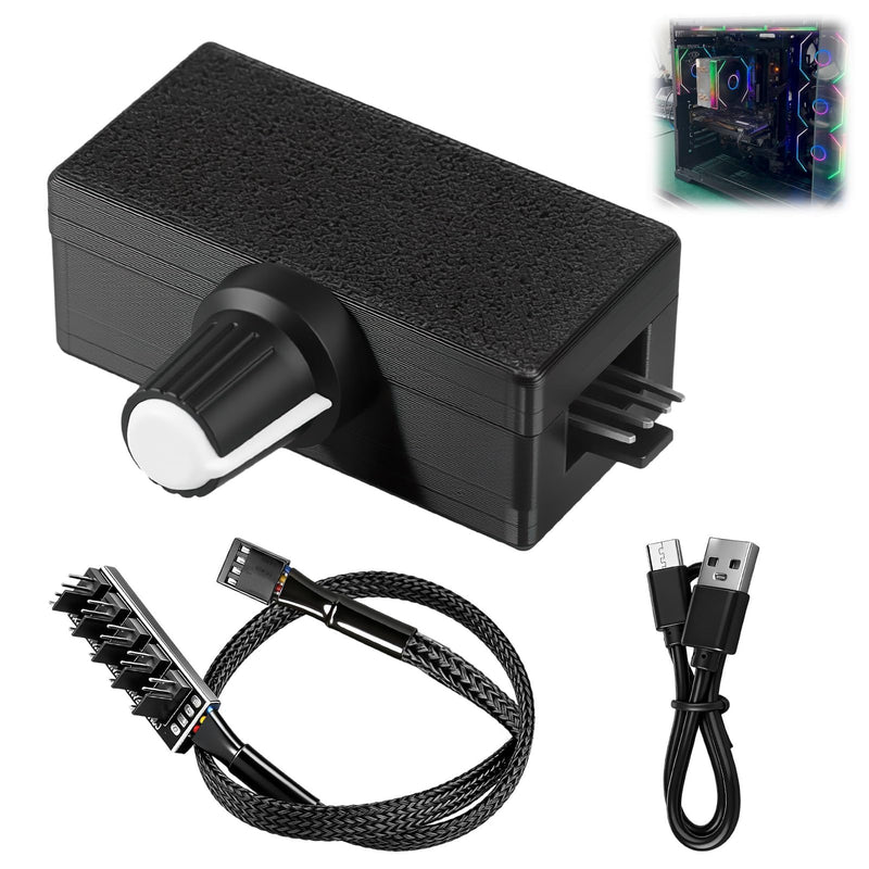 PWM Speed Controller, PWM Fan Controller with 4 Pin 5-Way Fan Hub | PWM controller 0.5A 12V with USB C power cable for DIY water cooling, cooler