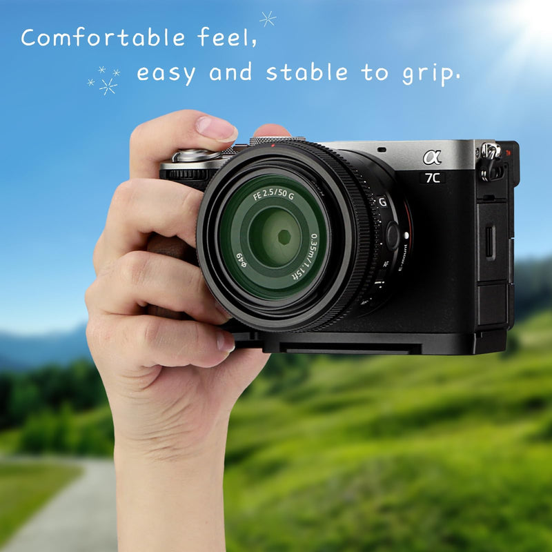 Leftfoto A7CR/A7C II Handgrip L-Shape Bracket with Wooden Grip for Sony A7CR/A7C2 Camera,with Built-in Bottom Arca Quick Release Plate,Ergonomic Retro - Styled Side Handle for Enhanced Grip