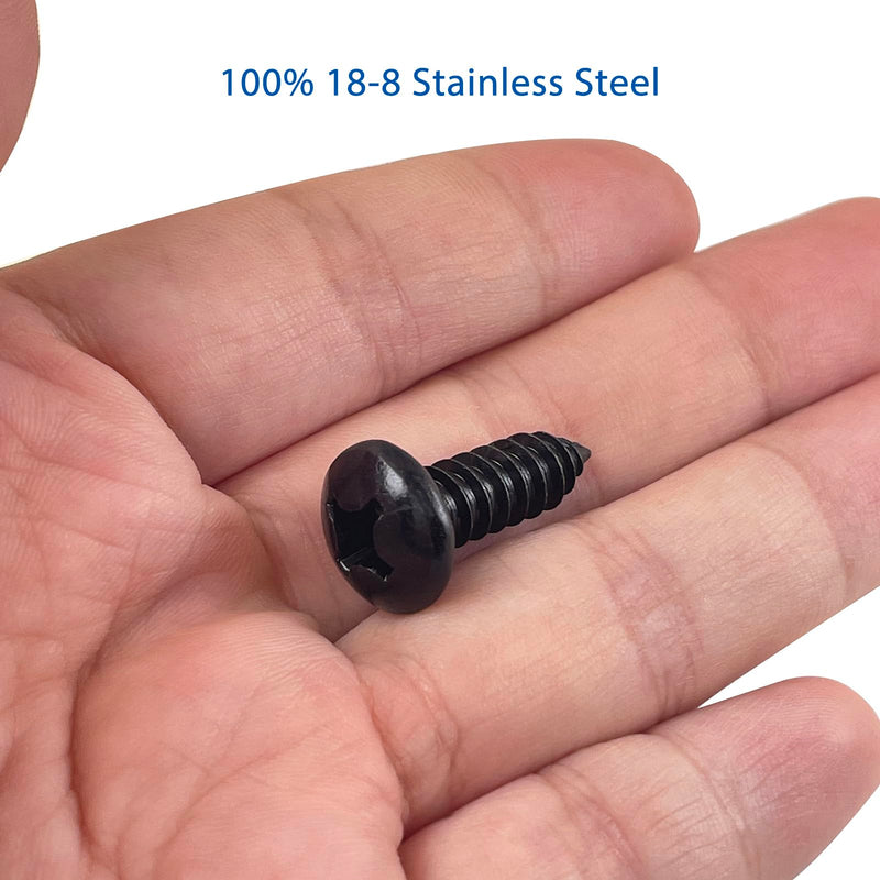 Black License Plate Screws 18-8 Stainless Steel with Phillip Pan Head for Domestic Vehicles Front and Rear License Plate Bolts 8 Pack