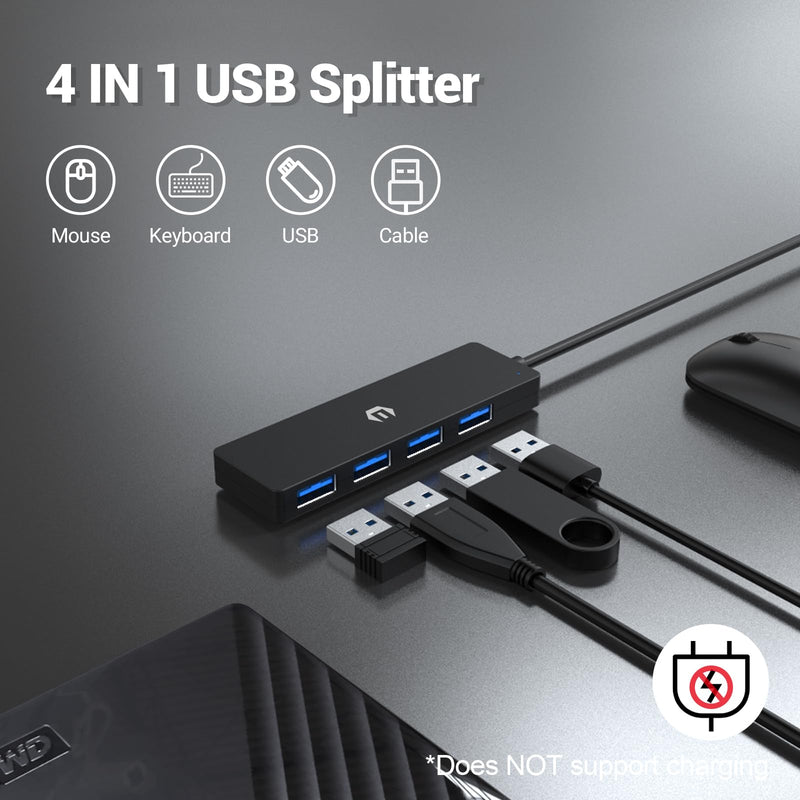 USB Hub, 4-Port USB 3.0 Hub, Instant Plug and Play Convenience, with a 4 Port USB 3.0 Hub Delivering 5Gbps Transfer Speed and USB to USB C Adapter, Compatible with Mac Air/Pro, HP, and More