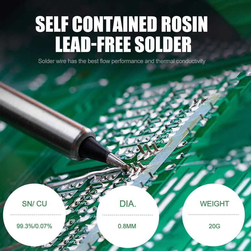 Solder 0.8mm, lead-free solder with rosin core, solder with flux 20g, solder wire, soldering wire for the repair and DIY of electronic electrical soldering components soldering wire 0.8mm/20g