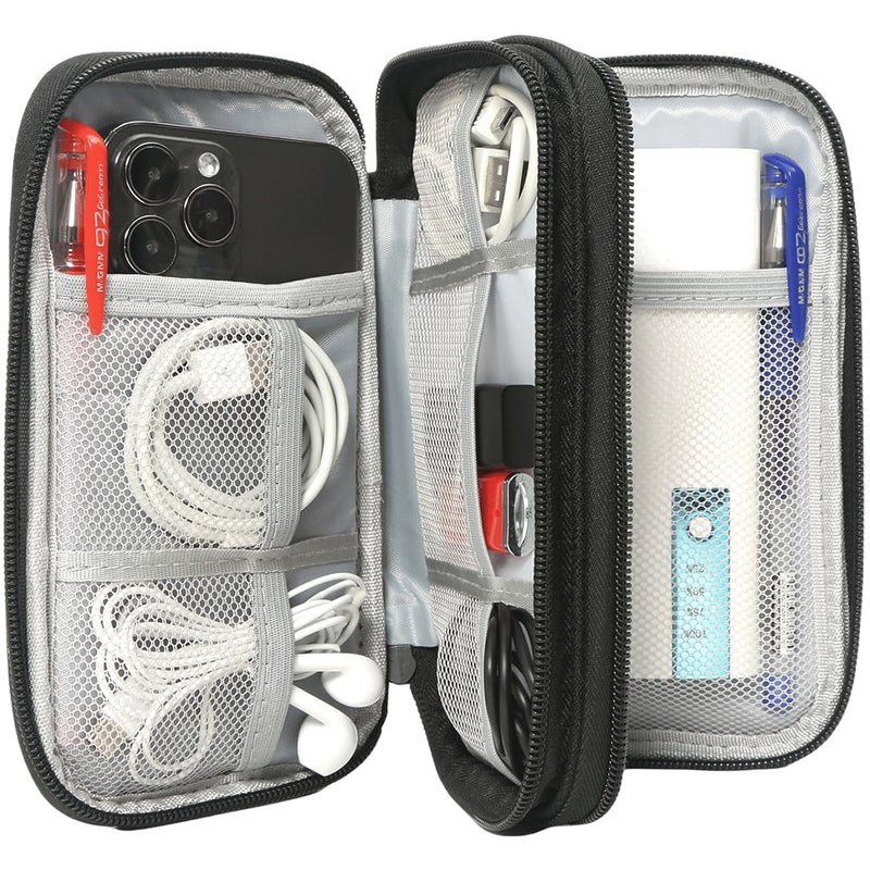 Electronics Organizer Travel Bag, Small Cable Organizer Case Waterproof Accessories Pouch, Travel Electronic Carrying Case for Cord, Charger, Phone, USB, Power Bank, Earphone (Black, Medium) Black