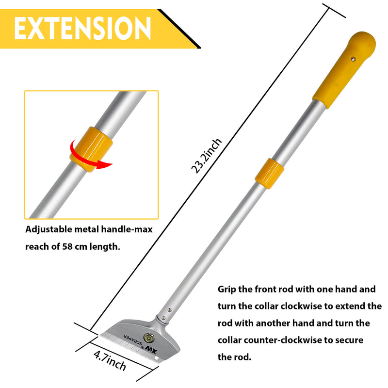 XW Razor Blade Scraper with Adjustable Handle, 23" Long Handle Heavy Duty Floor Scraper, Extra 10 PCS Blades Included