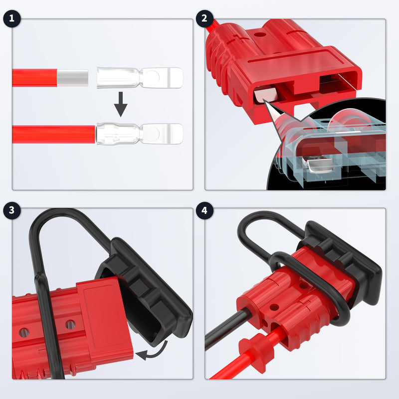 4PCS 50Amp Battery Quick Connect/Disconnect Connector,6 to 12 Gauge Battery Cable Connector, Wire Harness Plug Kit 12 to 36V for Car Winch Trailer Red 50A 2PCS