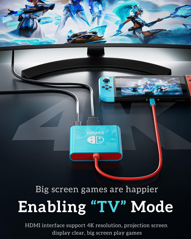 TV Dock for Switch 2, Docking Station for Switch/Switch OLED/Steam Deck/MacBook, Portable TV Adapter ＆ Travel Dock, Compatible with Nintend0 Switch 2, Supports 4K@60Hz HDMI 2.0a HDR, 100W PD, USB 3.0 Blue