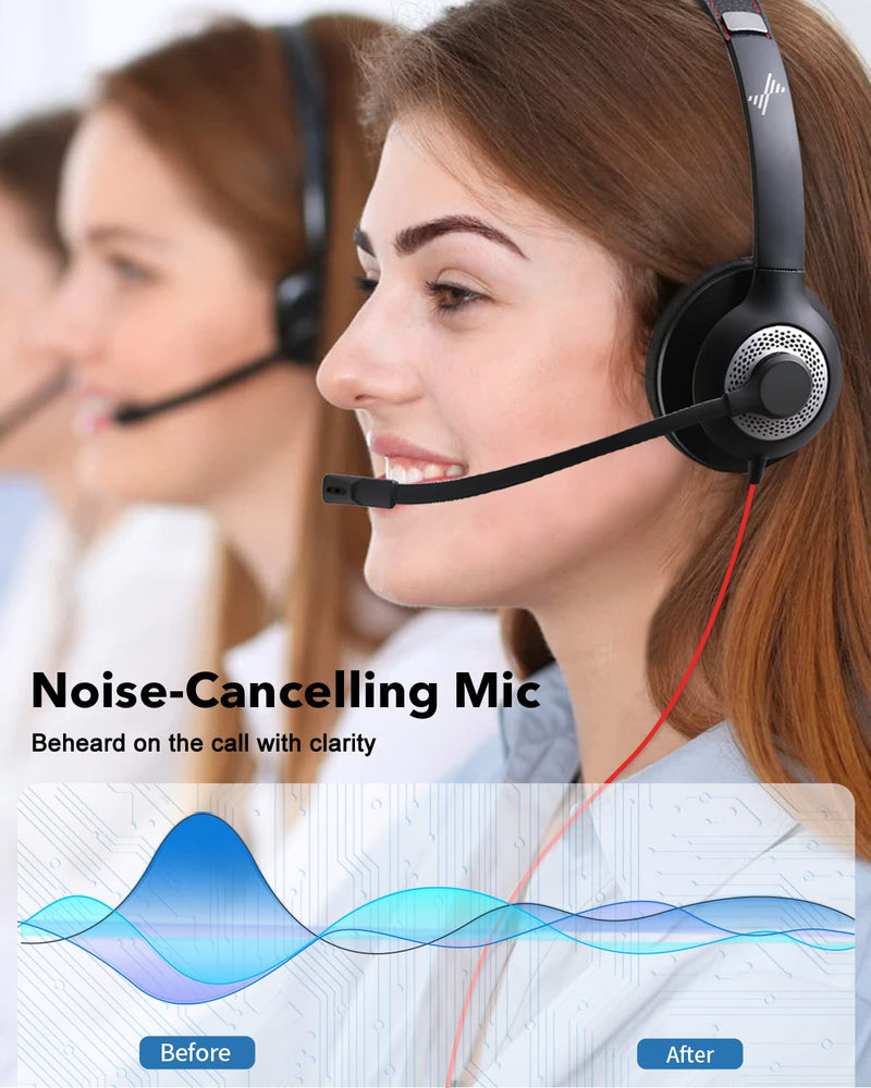 USB Headset with Microphone for PC, On-Ear Computer Laptop Headphones with Noise Cancelling Mic in-line Control for Home Office Online Class Zoom (Type C+3.5mm, Black) TYPE C+3.5mm