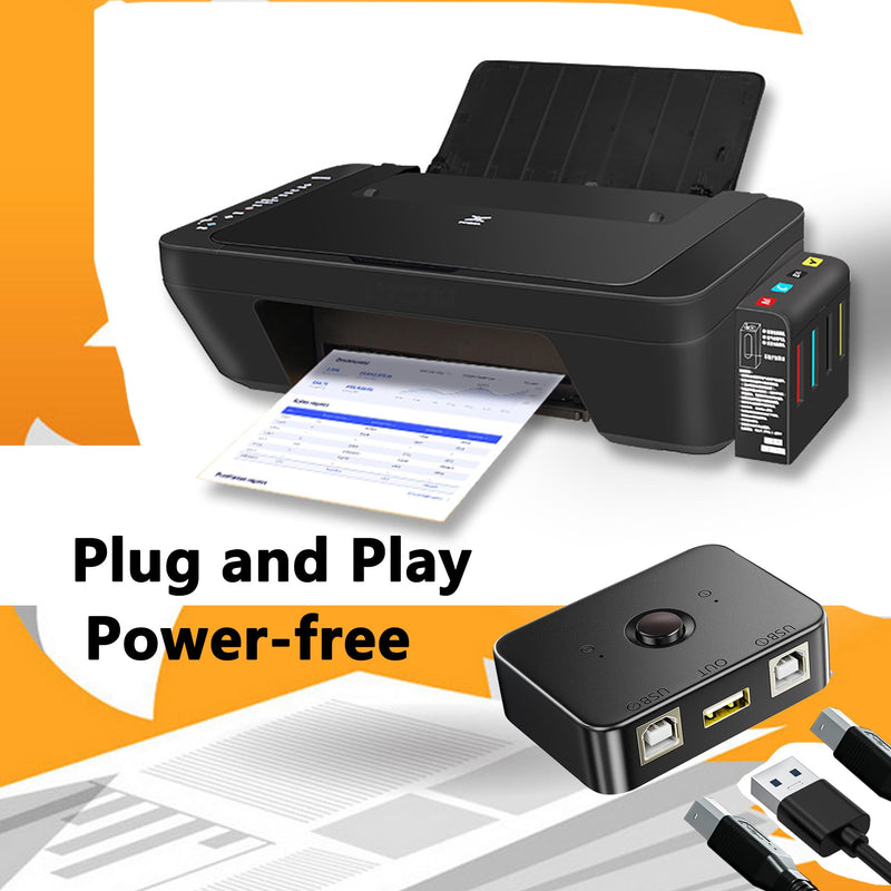 USB 2.0 Sharing Switch 2 in 1 Out, USB B Printer Selector, USB Switcher 2 Computers Sharing KVM Switch for Printer,Scanner,Keyboard, Include 3pcs USB A to B 59inch Print Cables