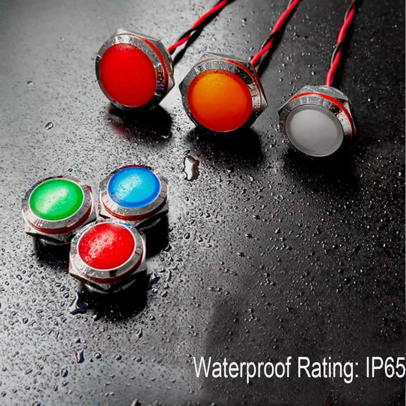 Gebildet 5pcs 12V-24V 20mA Energy Saving Indicator Metal Indicator Lamp Waterproof Signal Lamp Hole Size 22mm White/Blue/Red/Green/Orange LED (Spherical Surface Head) Red/Blue/Green/White/Orange (12v-24v）