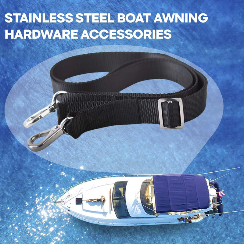 Adjustable Black Bimini Top Straps, 2 Pcs Marine Webbing Nylon Bimini Top Strap, Heavy Duty Boat Canopy Straps 24 Inch - 60 Inch,Stainless Steel Boat Awning Hardware Accessories