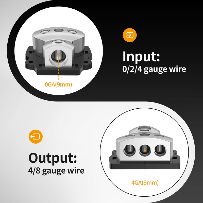 3 Way Power Distribution Block Car Audio Splitter 1x 0 Gauge in / 3X 4 Gauge Out Ground Distribution Block Amp for Automotive Car Boat 2 Pack 3 Way