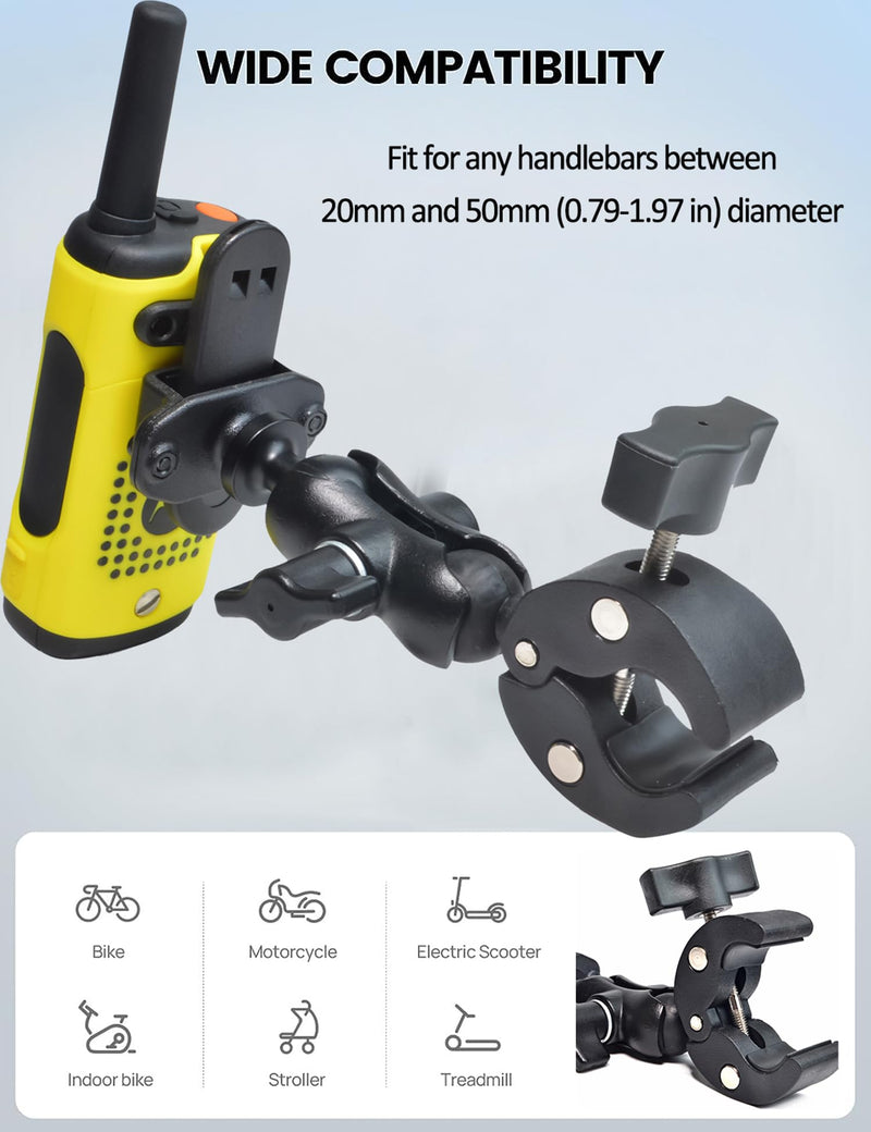 HYS Motorcycle Ham Radio HT's Mount, Bike Walkie Talkie Mount [Secure Protection], Bicycle Mount Holder for Mountain Bike/ATV/Scooter Handlebar, for Midland Motorola Cobra Icom HT’S with Belt Clip
