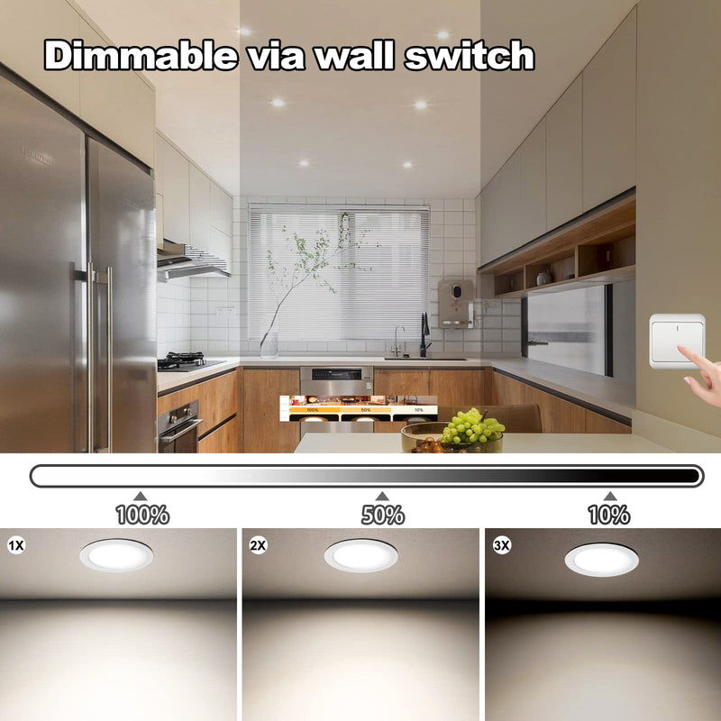 KYOTECH LED recessed furniture light dimmable 230V 4W 4000K warm white G4 LED 300LM bulb furniture recessed spotlight, drill hole 54-58mm and 20mm flat, brushed stainless steel nickel set of 3
