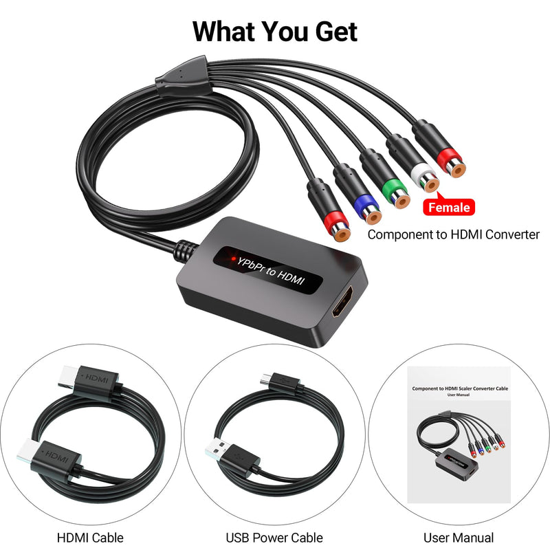 1080P Female Component to HDMI Converter, YPbPr to HDMI Converter for Connecting Old Game Consoles with Male Component to HDTVs