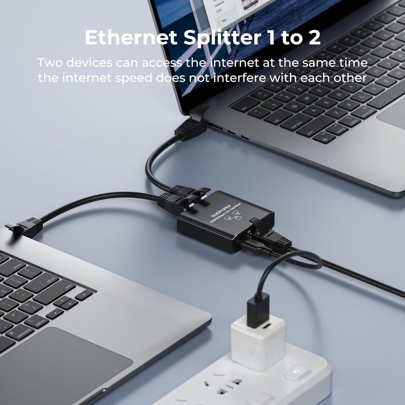 Ethernet Splitter 1 to 2,1000Mbps High Speed Network Splitter,LAN Splitter 2 Port with Ethernet cable, for Cat 5/5e/6/7/8 Cable [2 Devices Simultaneous Networking] (1 to 2 with Network cable)