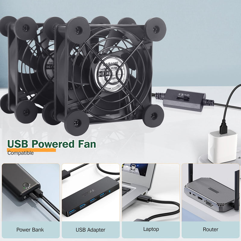Dual 80mm 5v Powered USB Computer Fan for Receiver DVR Playstation Xbox Computer Cabinet Cooling