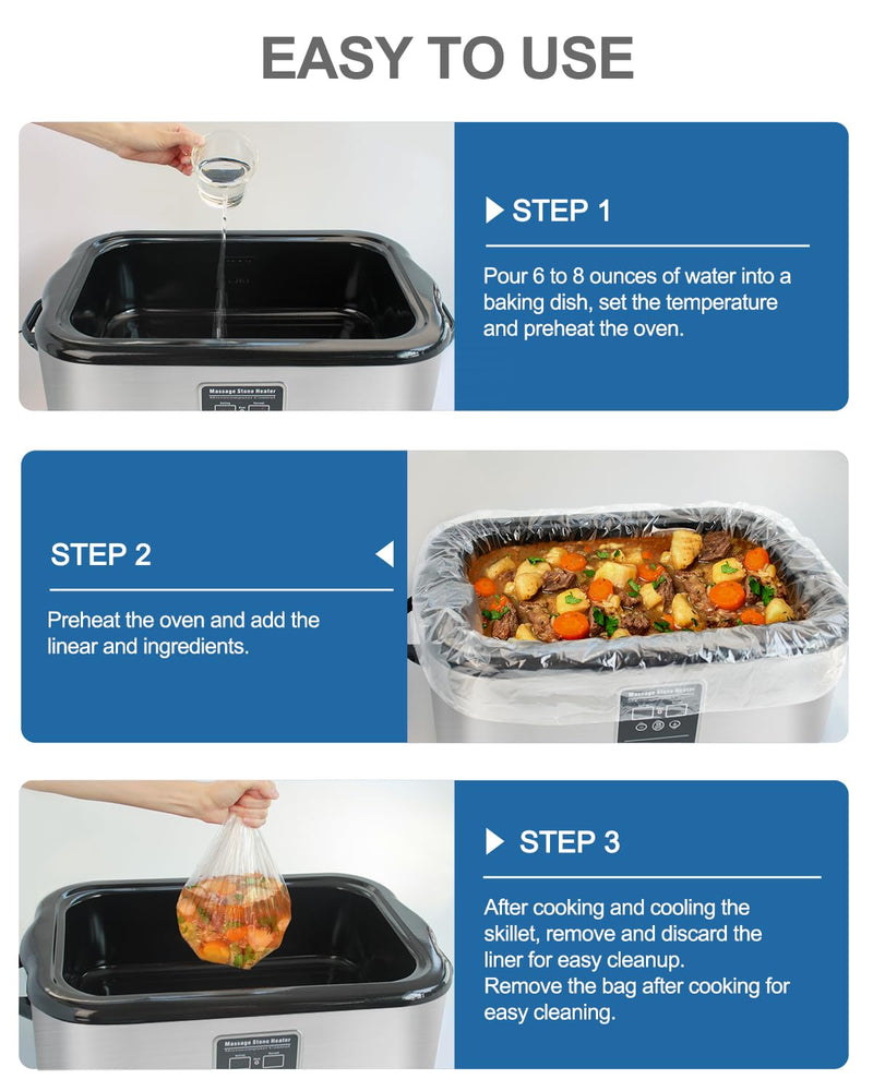 Electric Roaster Liners 24 Count, Disposable Plastic Cooking Bags for 16, 18, 22 Quart Roasters, Size 18 x 34 Inches 24-Pack
