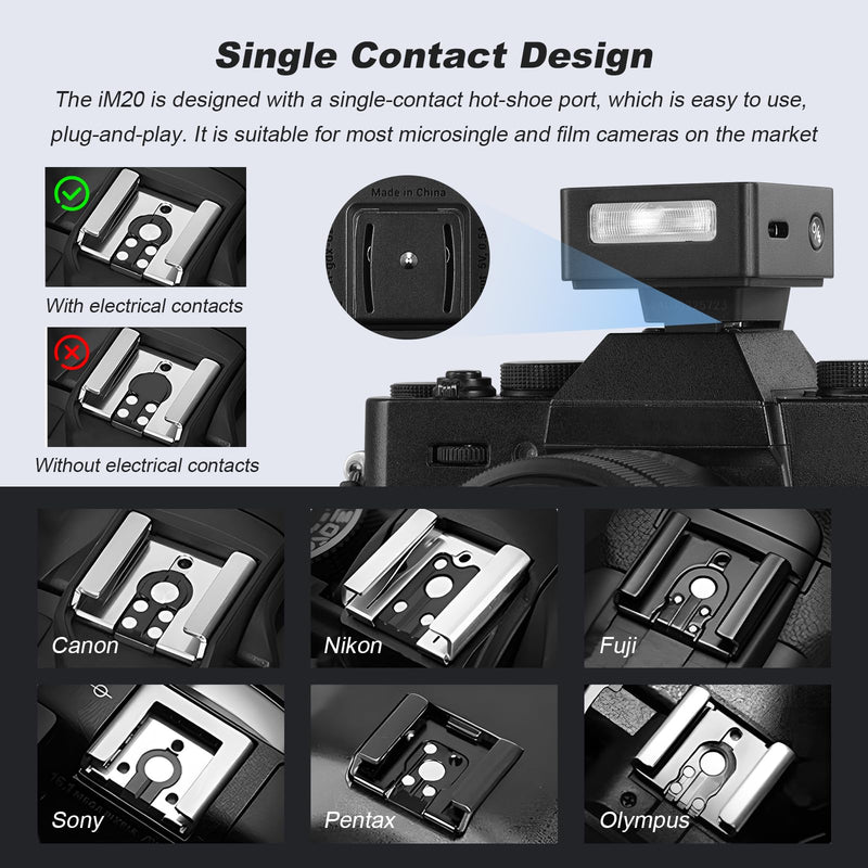 Godox iM20 Mini Flash 5 Power Levels 440 Full-Power IM 20 Small Camera Flashes Speedlite for Canon/Fuji/Sony zve10/Sony zv1/Nikon/Panasonic Olympus Pentax/3S Recycle (Godox iM20 Flash) IM20 Black