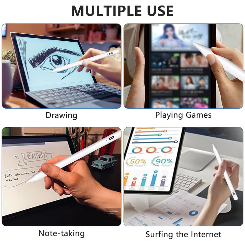Stylus Pen for iOS&Android Touch Screens, Active Pencil for Samsung, Smart Digital Stylus Pens for Lenovo/Vivo/Mi/HUAWEI and Other Tablets, iPhone/Samsung/Google Pixel Smart Phones for Drawing&Writing White