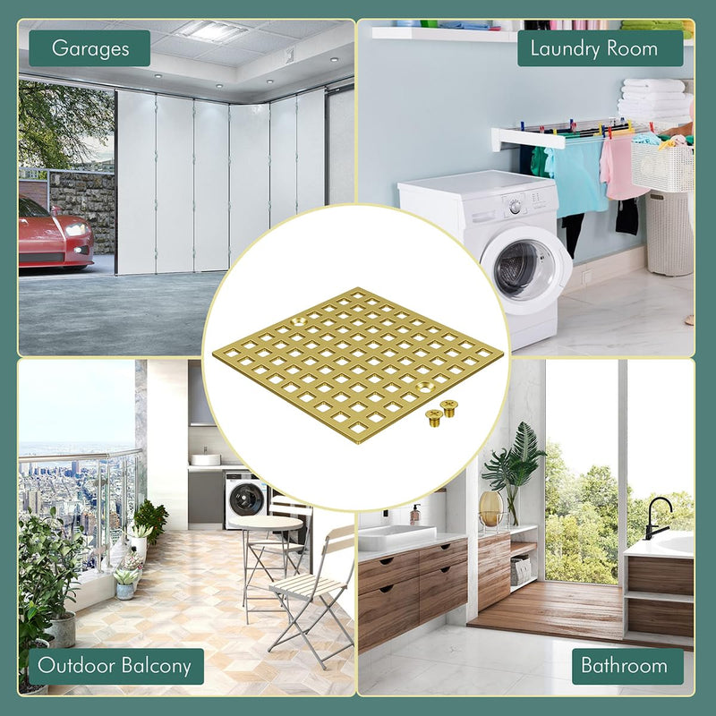 3-7/8" Brushed Gold Shower Drain Cover - Square Floor Drain Cover Replacement - Hair Catcher/Drain Strainer for Bathrooms, Showers, and Sinks - SUS304 Stainless Steel