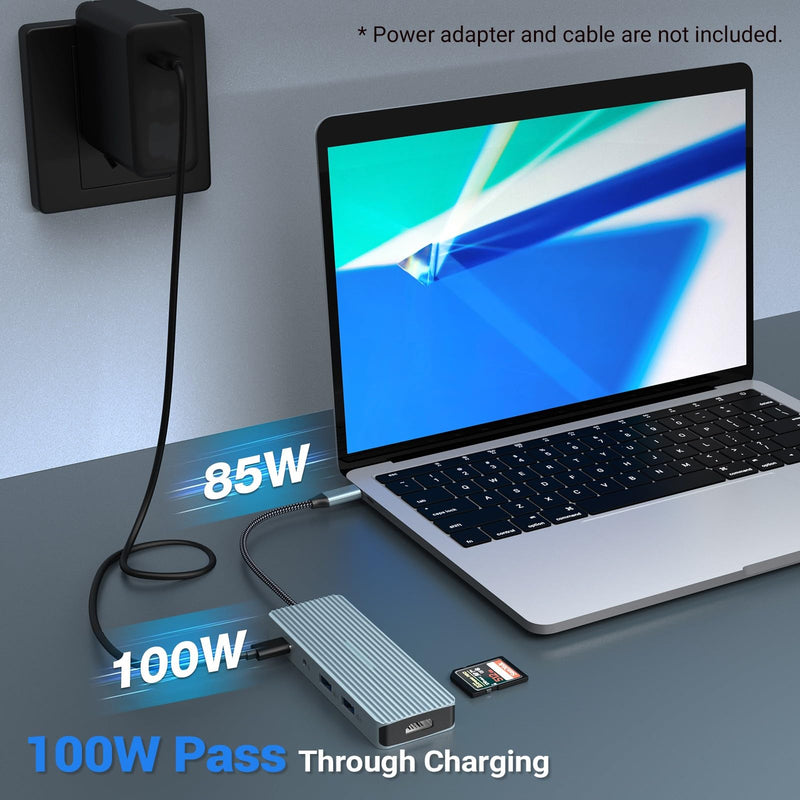 USB C Hub, 10 in 1 Dock with 4K HDMI, 2 x USB 3.0, USB-C 3.0 Data Transfer, 2 x USB 2.0, 100W Power Delivery, SD/TF Card Reader, 3.5mm Audio for Laptop, iPad
