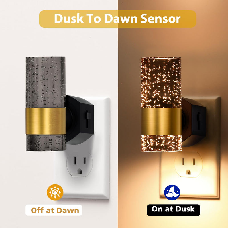 LED Night Lights Plug into Wall, 2-Pack Bright Plug in Nightlights, Dimmable 0-100LM, Dusk-to-Dawn, Wall Sconce-Style, Auto-On/Off, Home Decor for Bedroom, Bathroom, Hallway, Kitchen, 3000K