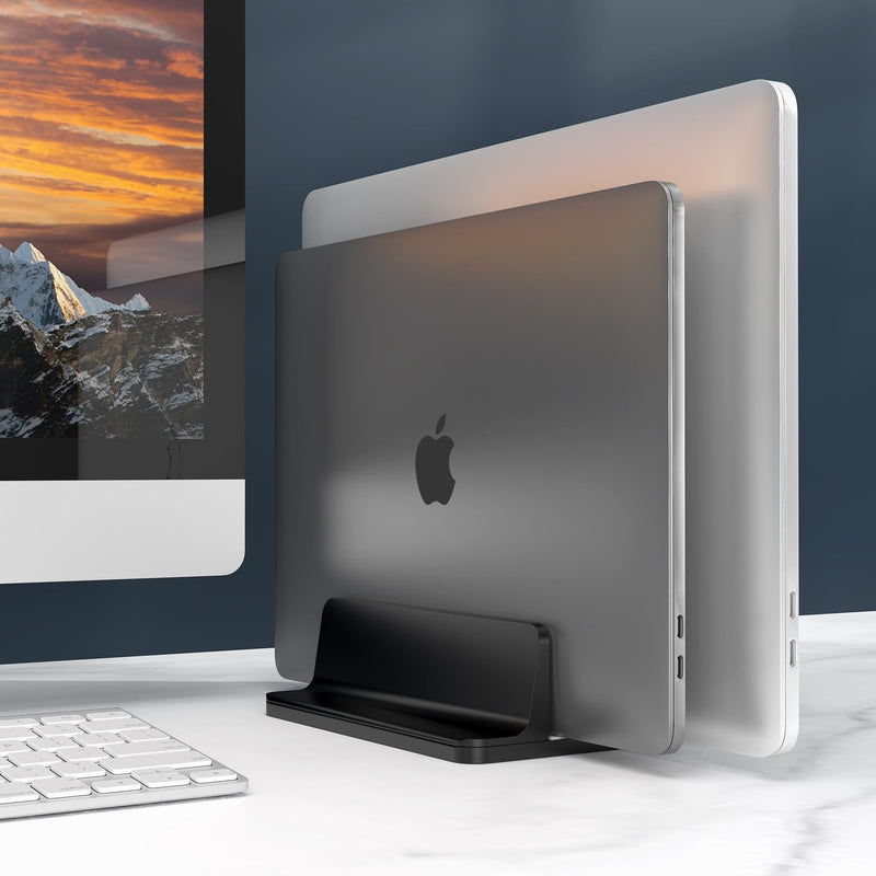 Vertical Laptop Stand, Adjustable 2 Slot Aluminum Desktop Holde(Up to 17.3 inch), Fits All MacBook/Microsoft Surface/HP/Dell/ChromeBook/iPad and Gaming Laptops (Black) Black