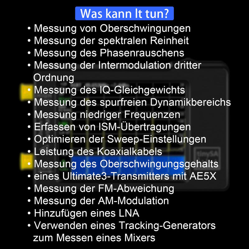 AURSINC TinySA Spektrumanalysator Handheld, V0.3.1 2,8 Zoll Touchscreen, 2-in-1 Signalgenerator 100 kHz-960 MHz MF/HF/VHF UHF-Eingang, ESD-geschützte Funktion