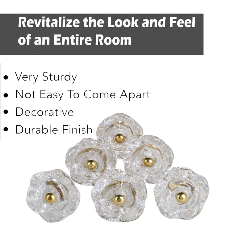 Perilla Home Set of 6 Crystal Knobs for Cabinet & Drawers Decorative Flower Knobs for Home Kitchen Cabinet Hardware Cupboard Glass Door Dresser Wardrobe and Drawer Pulls (Daisy White) Daisy White Round