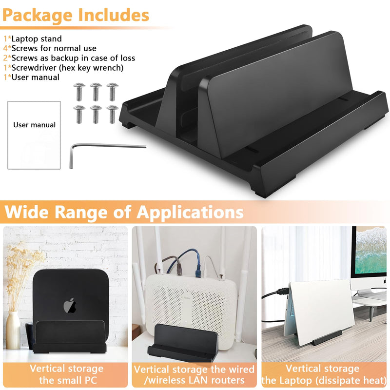 Vertical Laptop Stand Holder, ABS Organizer with Adjustable Dock, All in 1 Design Space-Saving, Sturdy Laptop Computer Holder for PC up to 17.3 inches, MacBook, Mini PC, Pad, Phone (Black, 1 Slot) Black