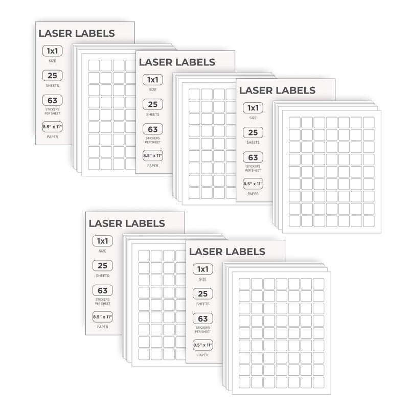 ChromaLabel 1" x 1" Printable Labels, Compatible with Laser and Inkjet Printers, 25 Sheets, White - Pack of 5