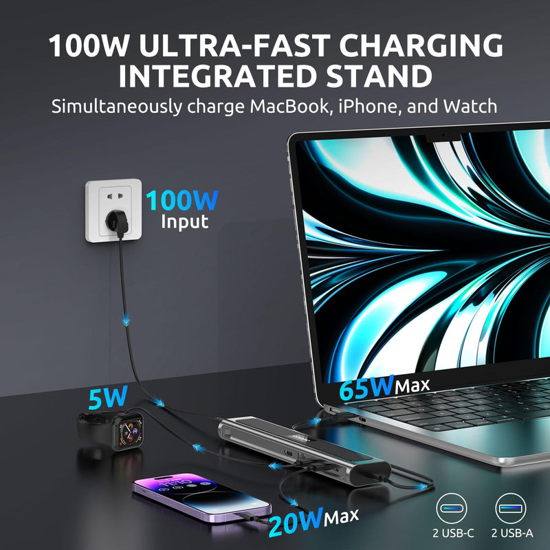 COSANO 100W MacBook Pro Docking Station - Aluminum Mac mini Stand & USB-C Hub with 4K HDMI - Universal Dock for Apple Devices with 100W Built-in Power + Double-Ended USB-C Cable + AC Power Cable