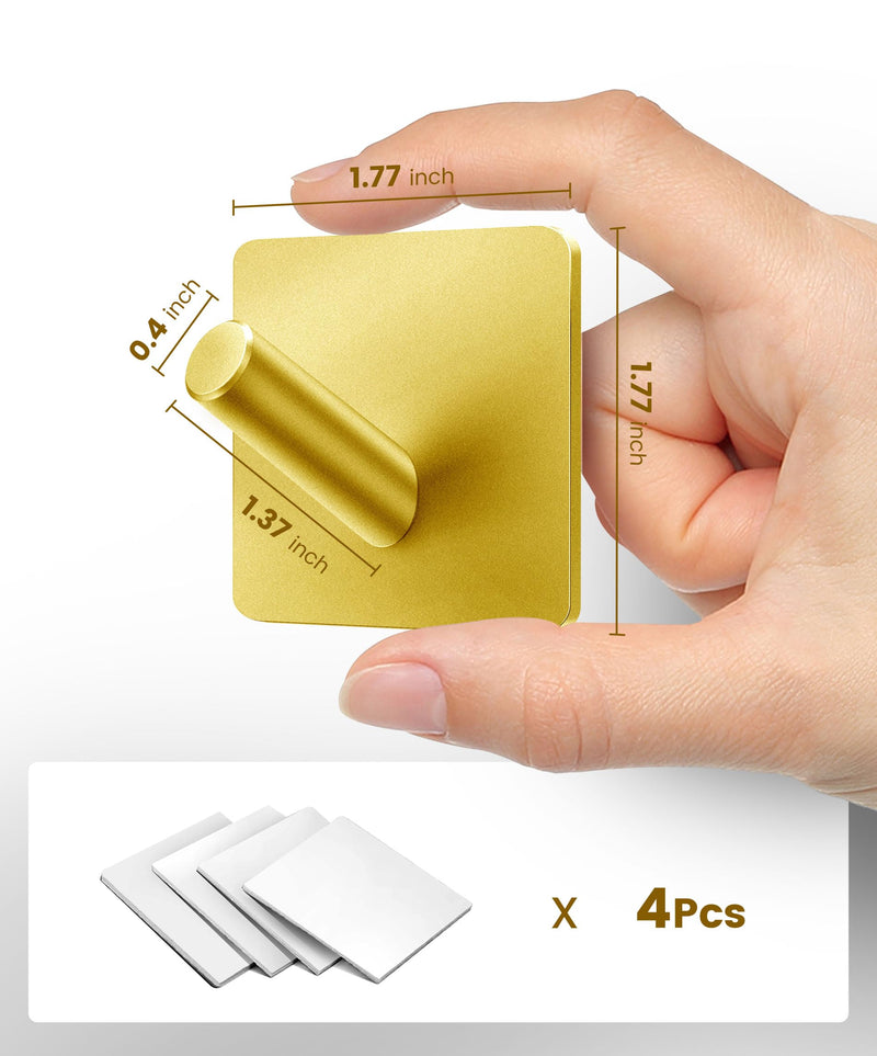 xdgeLoad Heavy Duty Adhesive Hooks, Bath Towel Hooks 16 Pack, Adhesive Wall Hooks for Bathrooms/Coat/Robe/Kitchen, Non-Punching self-Adhesive Hooks, Matte Stainless Steel Gold, JRG-US-V16P-GOLD