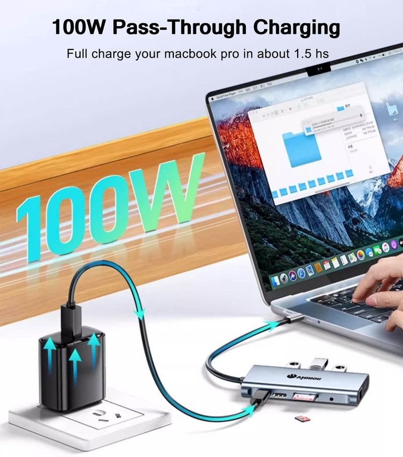11-in-1 USB C Hub, Laptop Docking Station with RJ45 Gigabit Ethernet, 4K HDMI, 1080P VGA, SD/Micro SD Card Reader, 3.5 mm Audio Aux Jack, PD 100W Charging, Full Functional USB C Dongle 11-in-1