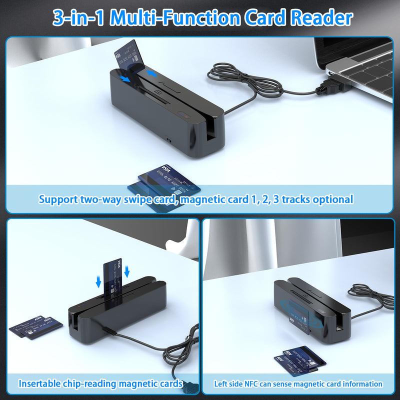 Symcode Multi-Function Magnetic Card Reader,Credit Card Reader,Memory Chip Card Reader NFC Chip Magstrip Card Reader Can be Used with Cashier Register