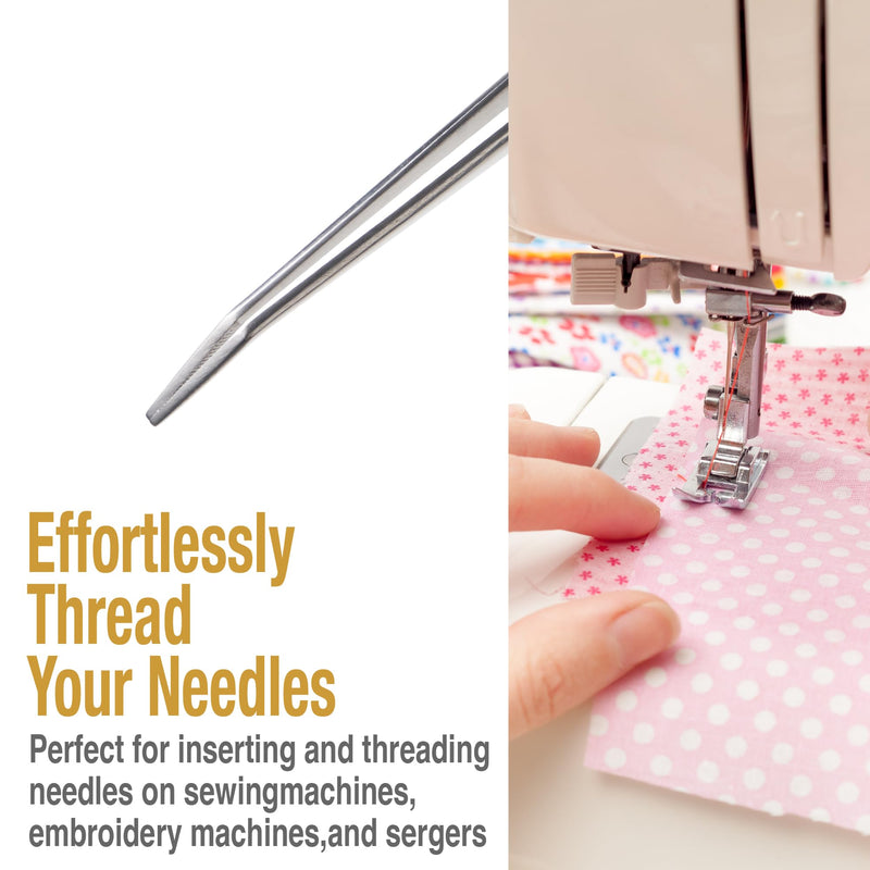Beaditive 6-inch Sewing Machine Tweezers Set (10-PC) Serrated Bent Tips | Professional Grade, High Precision | Stainless Steel 10