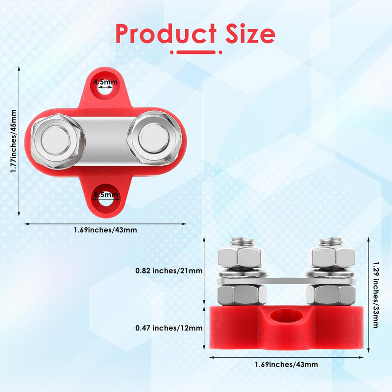 2 PCS Power Distribution Block Bus Bar 12v 200a Battery Wire Terminal Block M8 Battery Distribution Block Post Positive&Negative Busbar for Auto Car Marine Boat, Red & Black Set(Dual 5/16" Stud) Dual 5/16" Stud